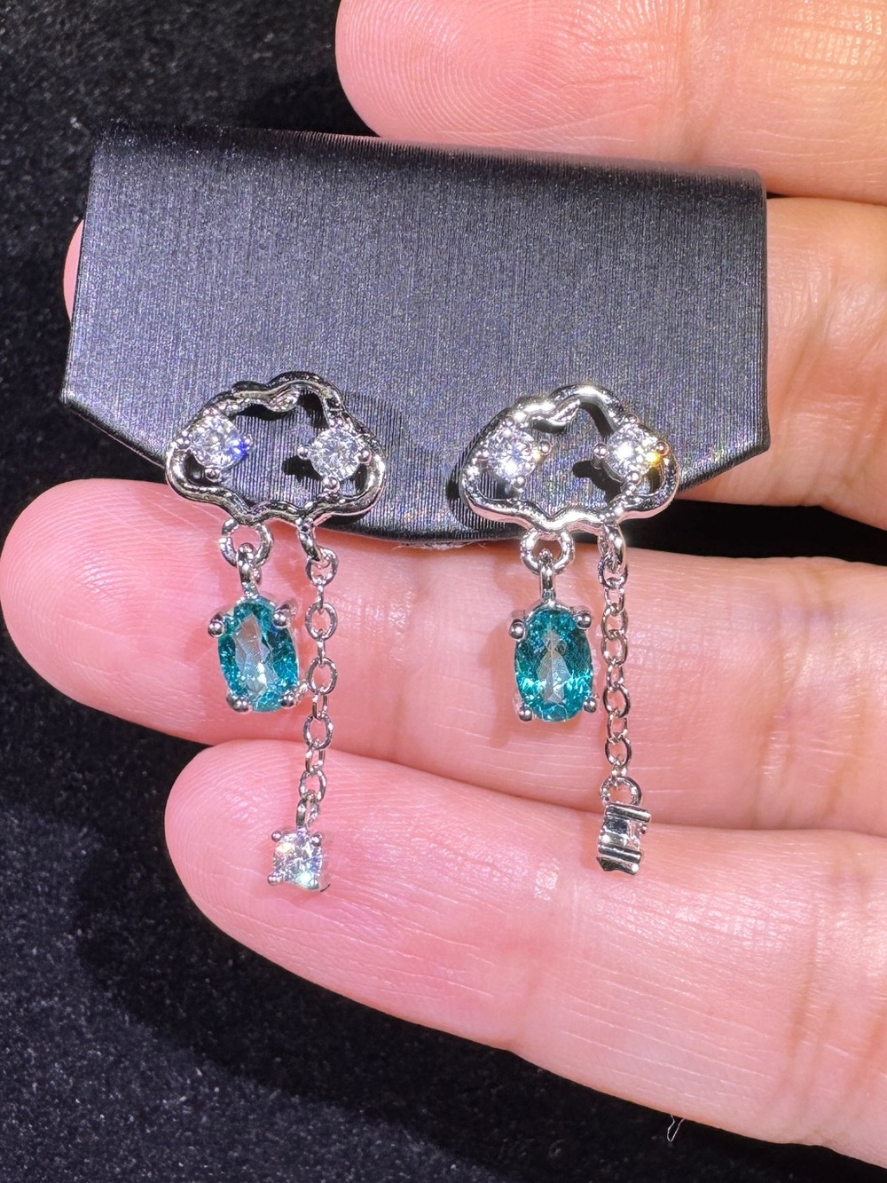 Teal CZ Cloud Earrings S925 Silver Posts